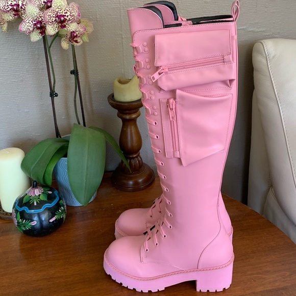 NIB Sugar Thrillz x Dolls Kill Pink Combat Boots - Picture 4 of 8